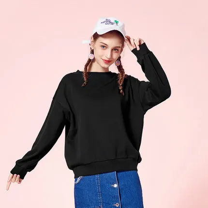 SEMIR, Женская толстовка, пуловер, толстовка с ребристой горловиной, манжетами и подолом, модные однотонные толстовки для девочек, топы на осень - Цвет: black