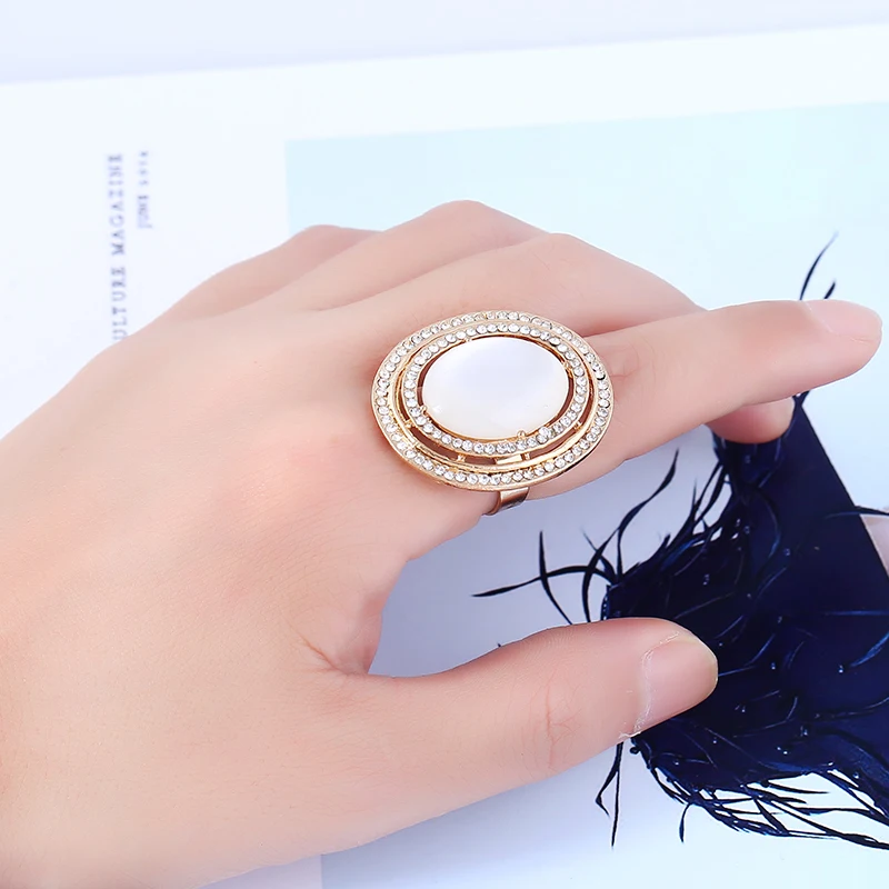 Duohan яркий Овальный Опал Золото Цвет кольцо для Для женщин с горный хрусталь обод