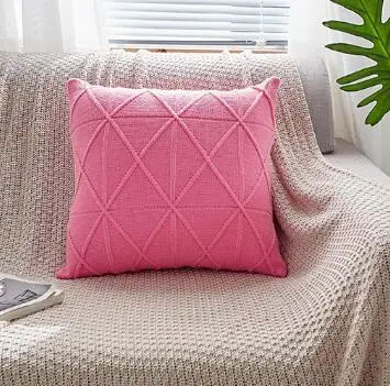 pink Розовый вязаный чехол для подушки синий вязаный диван-шезлонг lounge throw Наволочка Зеленый Вязание cojines Современная декоративная almofada - Цвет: pink