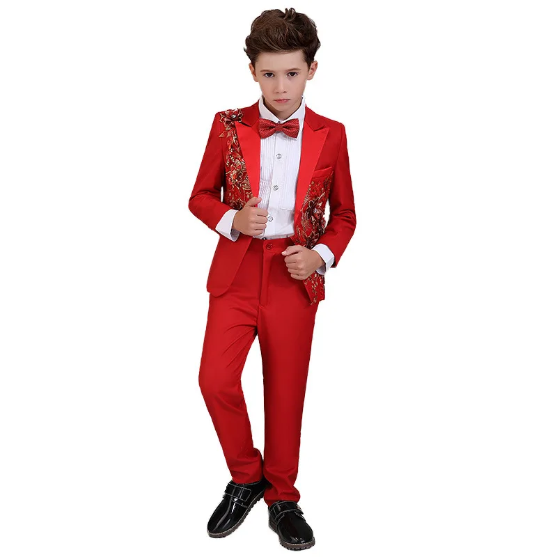 

Fashion Boys Suits for Wedding Party Prom Kids Red Tuxedo Blazer Suit Boys Formal Wedding Party Gentleman Boys Clothing Set F308