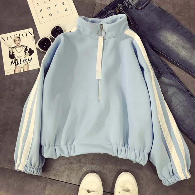 Surmiitro 2018 Loose Autumn Winter Sweatshirt Female Bts Kpop Zipper Hoodies Women Turtleneck Long Sleeve Pullover Sweat Femme | Женская