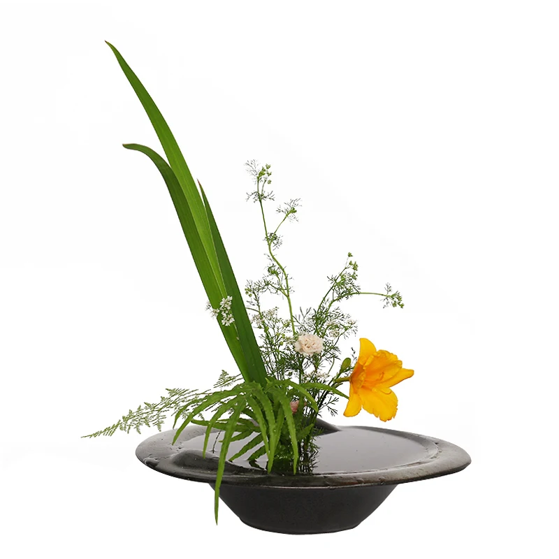 

Creative Hat Shape Hydroponic Bonsai Vintage Black Ceramic Coarse Pottery Flower Pot Vase Fruit Plate Zen Ceremony Ikebana Decor