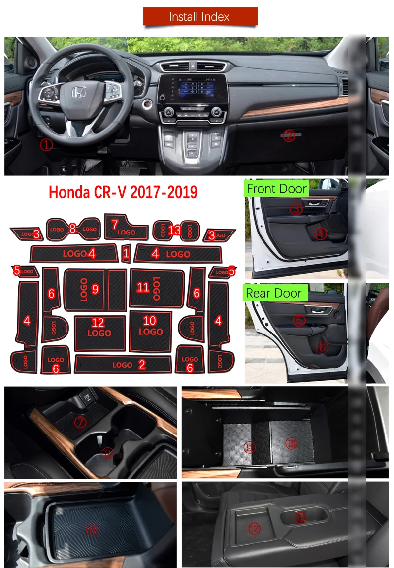 Противоскользящий резиновый слот для ворот коврик чашки Honda CRV 2017 2018 2019 Φ CR V 5th Gen