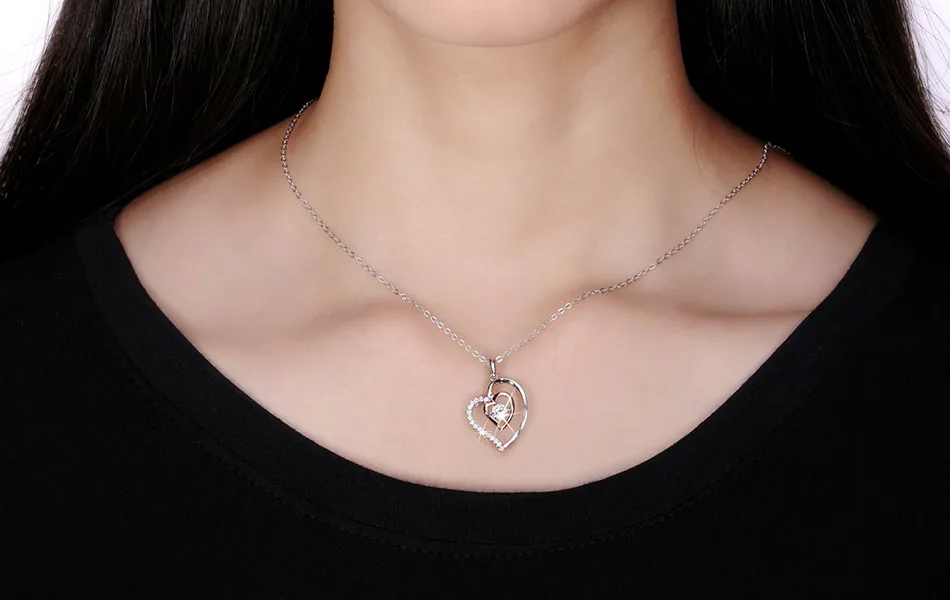 ORSA JEWELS Настоящее Серебро 925 Ожерелье с Подвеской Двойное Сердце Кристальный Родий 0.3 карат смешанный Цвет Розовое Золото Ожерелья SN15