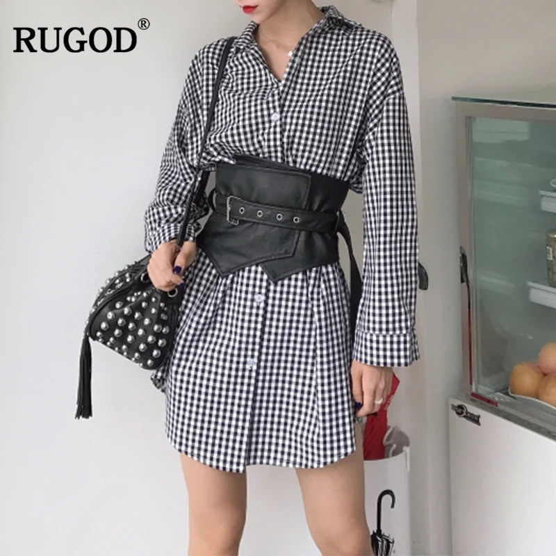 Женская длинная клетчатая рубашка RUGOD модная Повседневная с отложным воротником