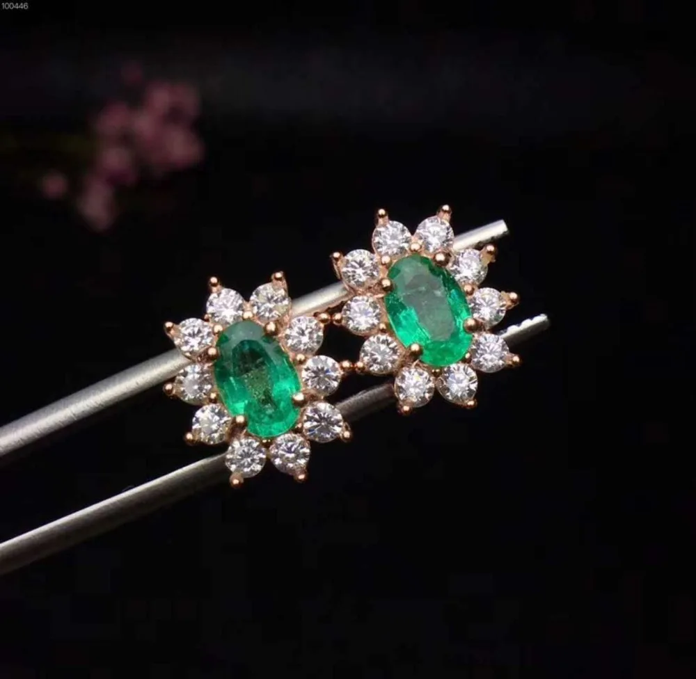 18K Gold-plated 925 Sterling Silver Colombia Emerald Stud Earrings for Women Natural Gemstone 4 x 6 mm | Украшения и аксессуары