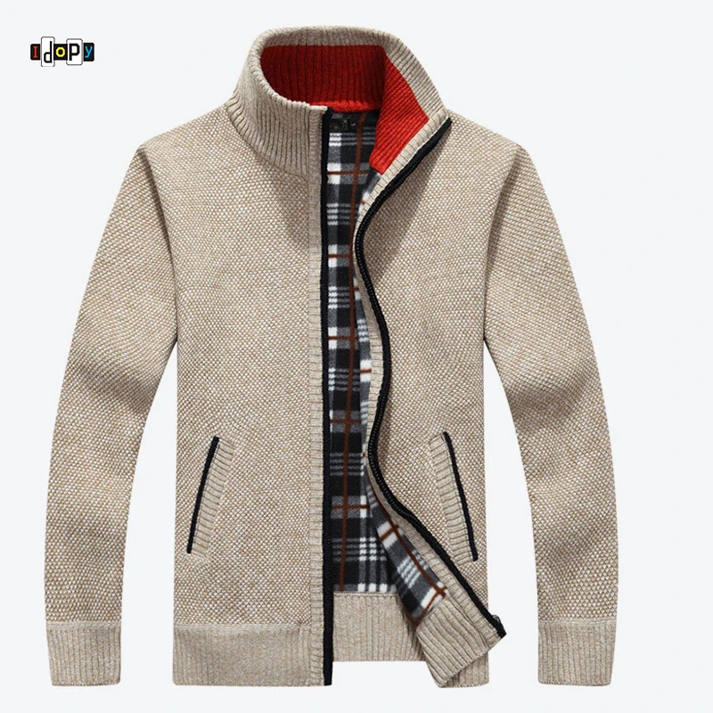 Idopy Men's Autumn Winter Warm Sweater Coat Casual Loose Stand Neck Wool Male Zipper Thick Knittwear | Мужская одежда