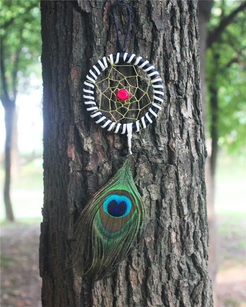 

fashion jewelry big Hot black Dreamcatcher Wind Chimes Indian Style peacock Feather Pendant Dream Catcher Gift