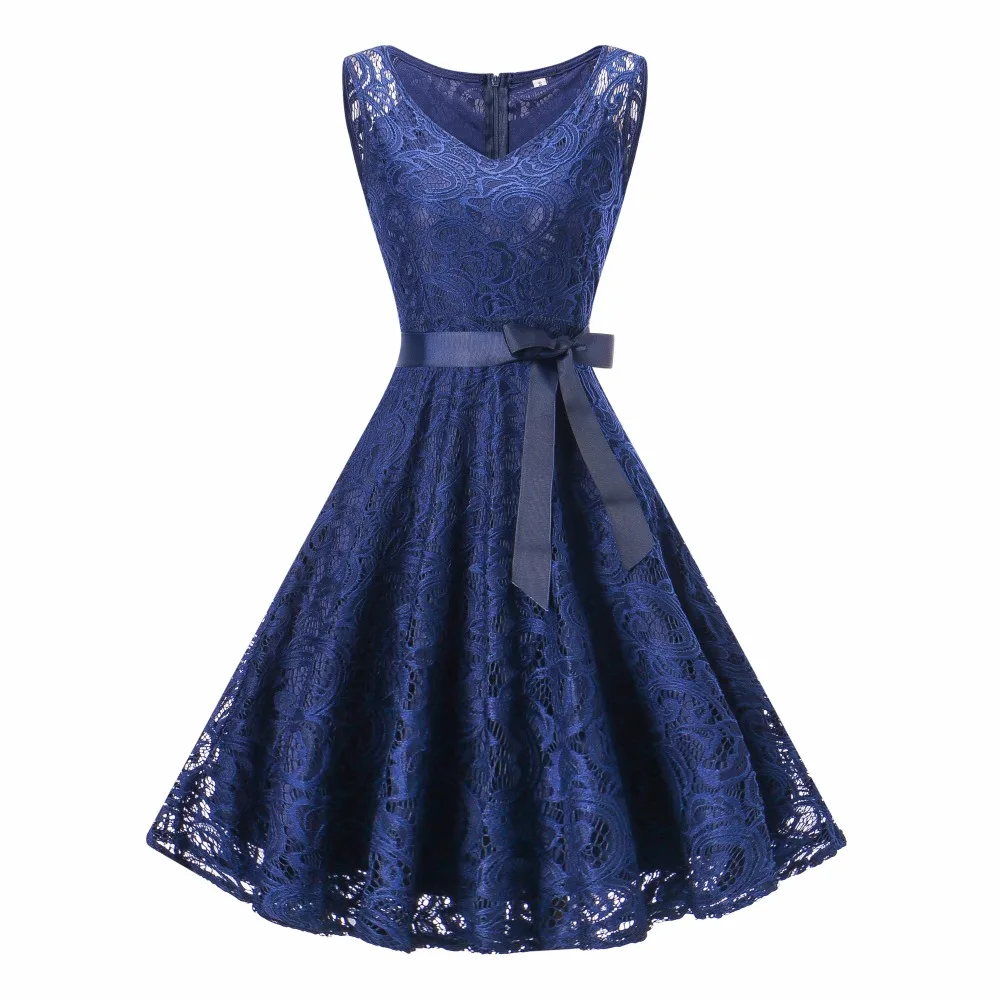 

New 2018 women dress Vintage Sleeveless V neck Lace Dress Bridesmaid Wedding Party Dresses Vestidos female clue work dress 3XL