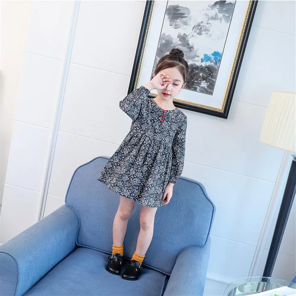 2018 New Girls Autumn Cotton Floral Lady Long Sleeve Button A - Line Children's Dress | Детская одежда и обувь
