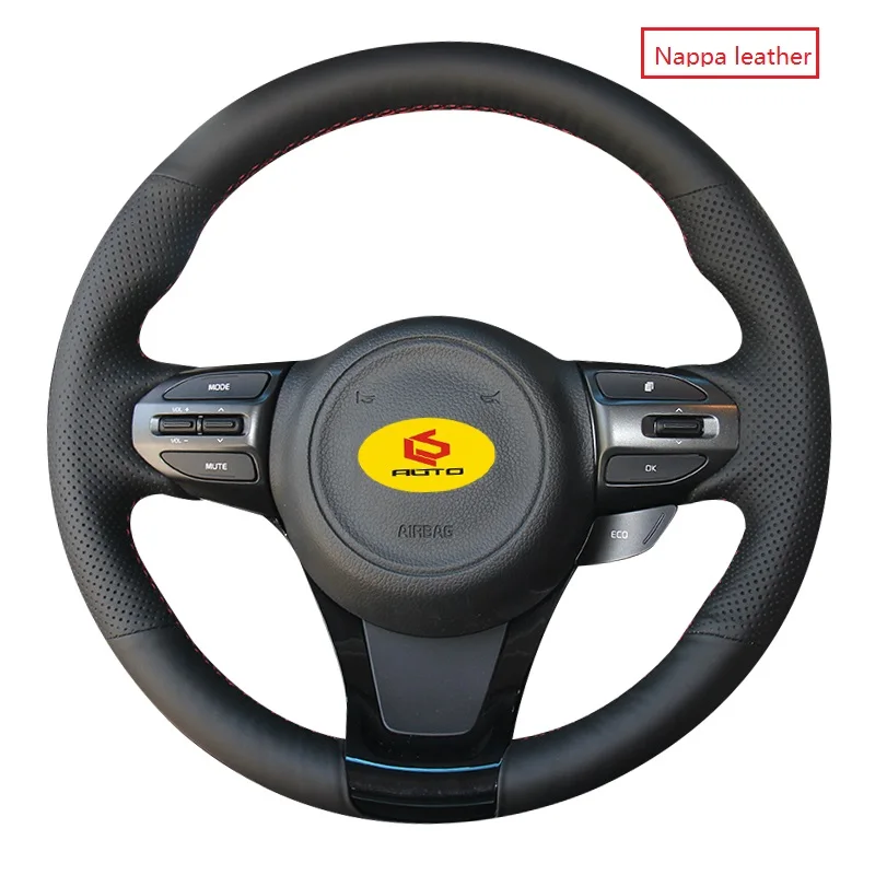 black nappa Оплетка на руль для Kia K5 Optima кожаный чехол на руль funda volante для стайлинга автомобилей оплетка ручка - Название цвета: black nappa