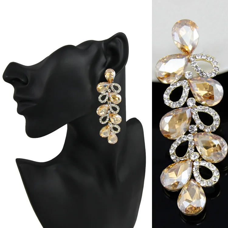 OCESRIO роскошный большой длинный кристалл Шампанское золотые серьги для женщин