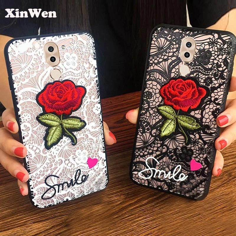 XinWen luxury cute Fashion Rose Flower PC Phone cover coque case For HuaWei honor 6x 6 x = mate 9 lite gr5 2017 Sexy Lace Back |