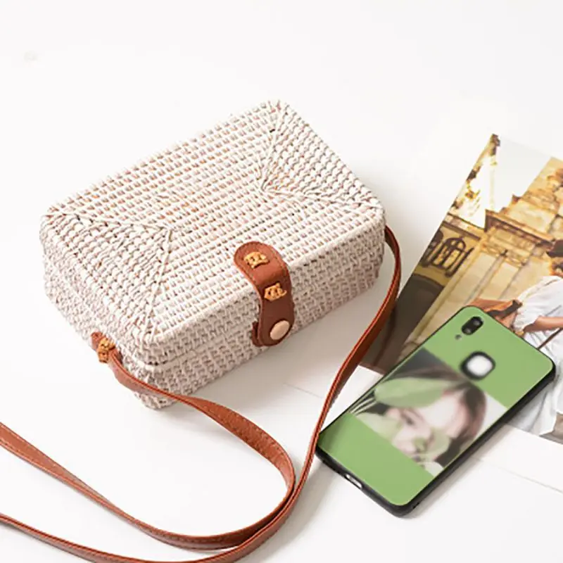 W1 Boho ротанга сумка через плечо с регулируемый кожаный ремень для хранения, сумки для макияжа, органайзер, Тото многоцелевой Для женщин Сумки - Цвет: W1