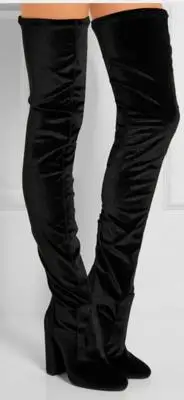 Bota feminina/роскошные женские сапоги до колена на высоком каблуке 10 см черные кожаные