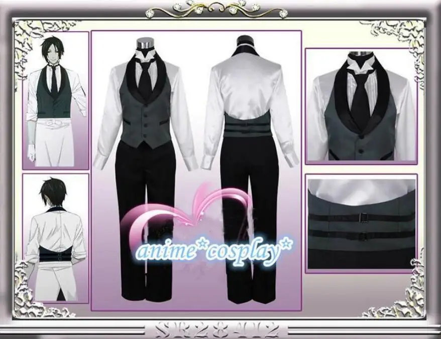 Black Butler 2 Kuroshitsuji Sebastian Michaelis Cosplay Costume Unisex Uniform | Тематическая одежда и униформа