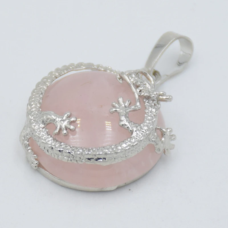 Silver Plated Dragon Animal Flat Round Beads Necklaces Pendants Women Natural Stone Purple Pink Crystal Charm Jewelry Accessory | Украшения