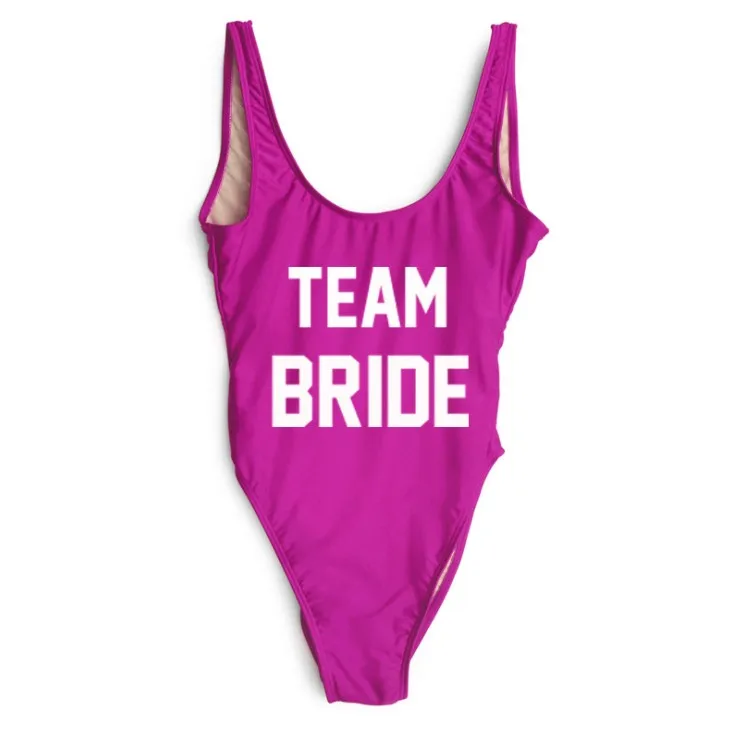 purple team bride 5 шт., Свадебный купальник для невесты, подарок для невесты, команда невесты, с буквенным принтом, женский купальный костюм, вечерние костюмы холостяка - Цвет: purple team bride