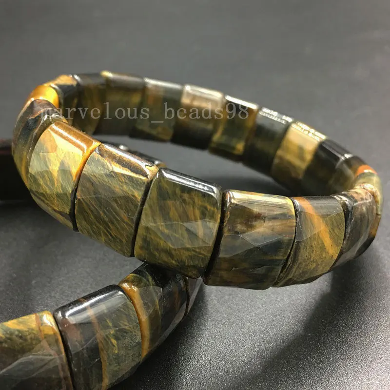 Tigers Eye G8301 Граненый кристалл мукаит тигры глаз Flourite Голубой песок лазурит авантюрин Jaspe Кристалл Эластичный браслет из бисера браслет SWB604 - Окраска металла: Tigers Eye G8301