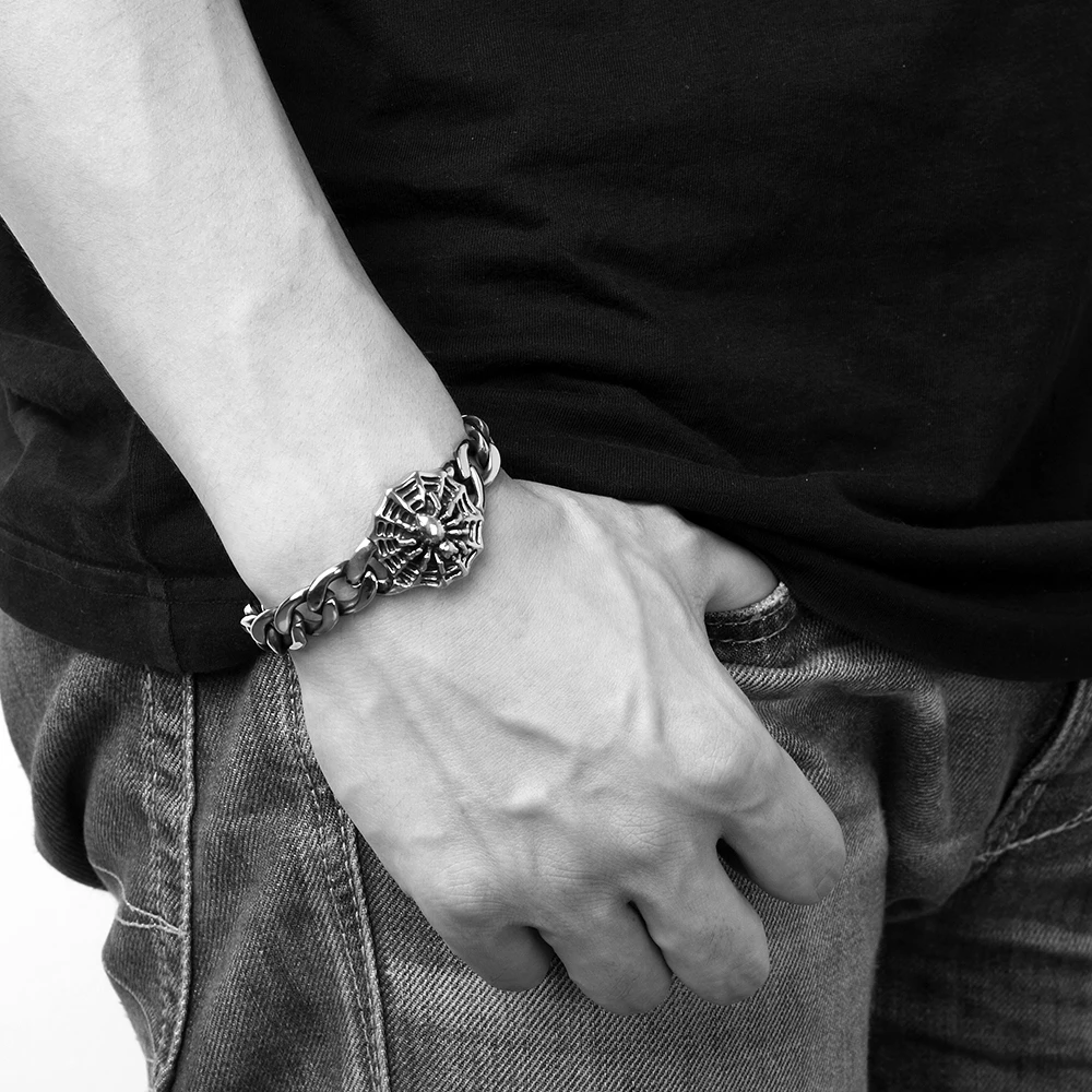Vemany Men's 316L Stainless Steel Bracelet Retro Chain Punk Rocker Spider Mens Fashion Jewelry | Украшения и аксессуары