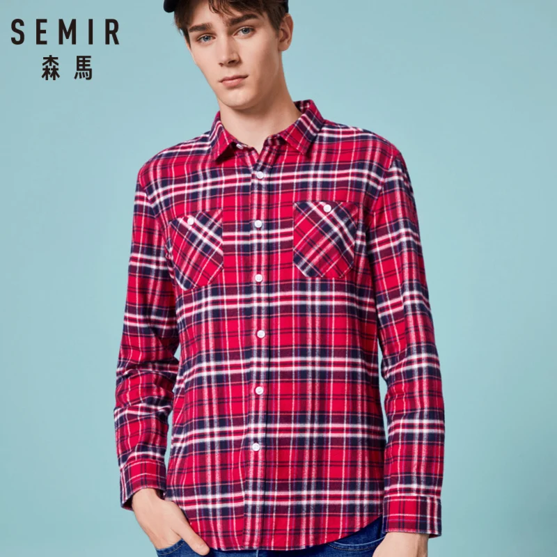 SEMIR Для мужчин 100% хлопковые обычной посадки фланелевая клетчатая рубашка с