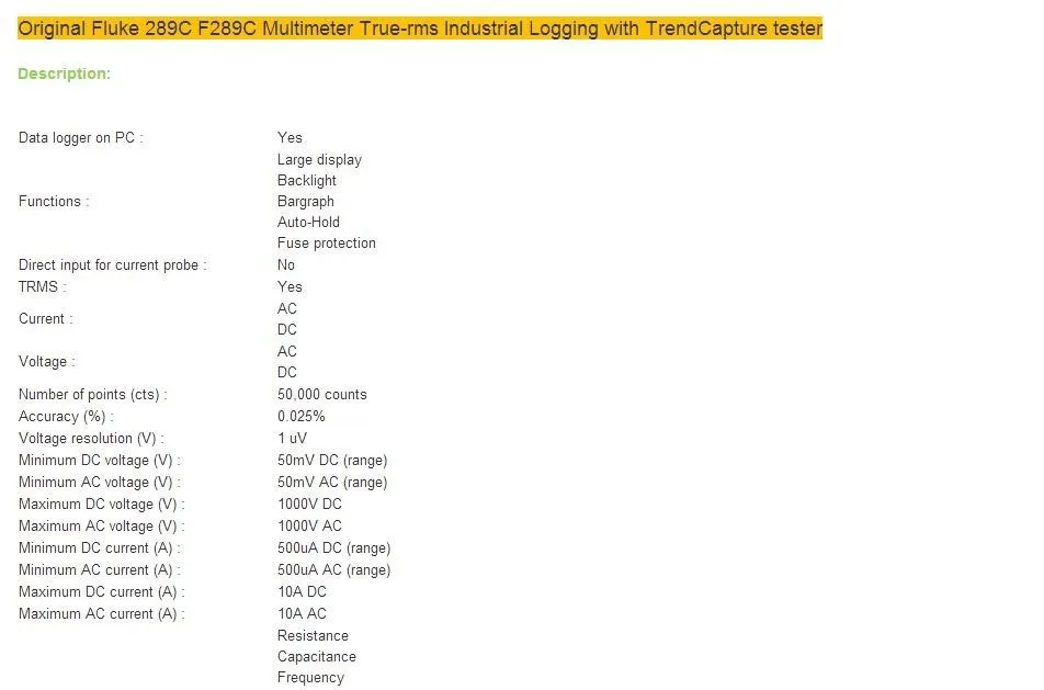 Быстрое прибытие Fluke F289C мультиметр True-rms промышленный журнал с тестером тренда