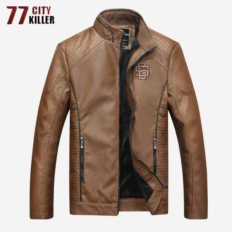 Кожаная мотоциклетная куртка 77City Killer Мужская зимняя теплая верхняя одежда с