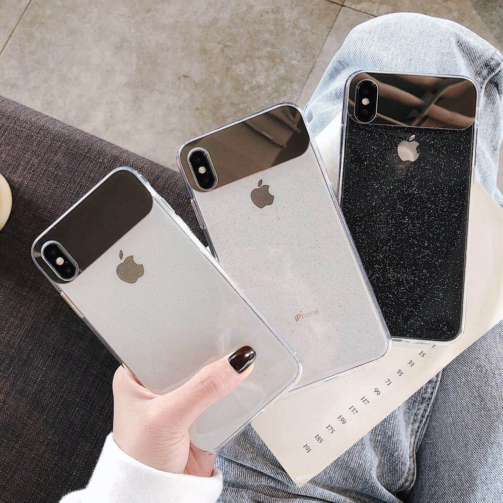 Eqvvol New Glitter Transparent Case For iPhone 7 8 Plus 6 6s Soft TPU Mirror Cases X XS MAX XR Ultra Thin Cover Coque |