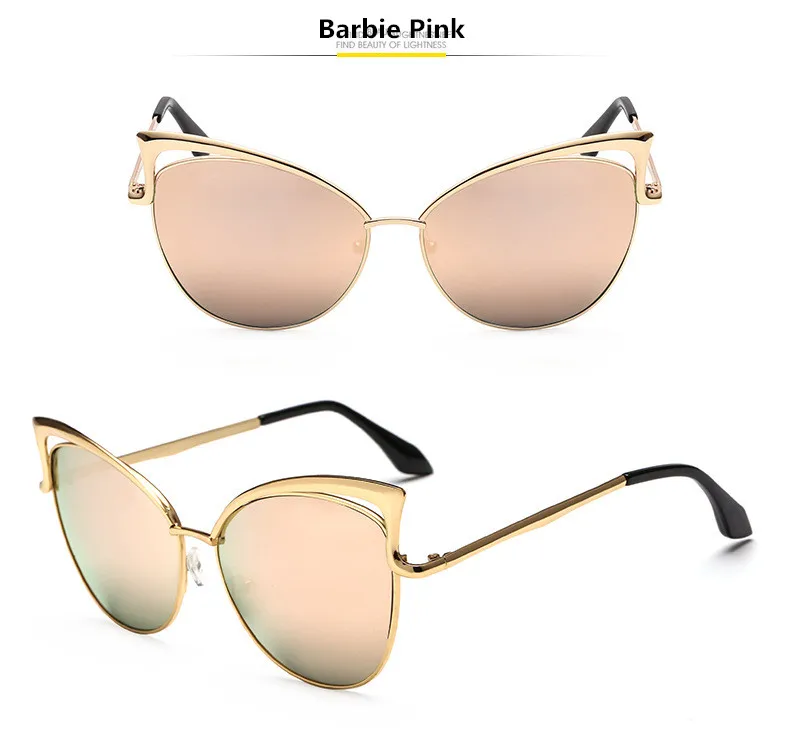HJYBBSN винтажные кошачий глаз солнцезащитные очки женские Ray Bann роскошный бренд Desiner ретро градиент солнцезащитные очки металлическая оправа Oculos Gafas UV400 - Цвет линз: Barbie Pink
