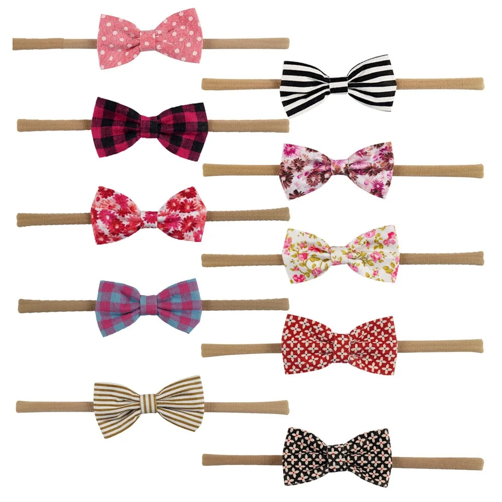 Handmade Bowknot Elastic Nylon Headband Farbic Girls Headbands Printed Custommized Soft Hairband Cotton Hair Accessories | Детская