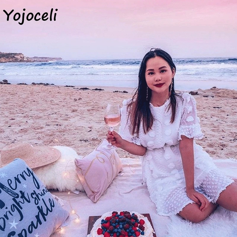 Платье Yojoceli женское шифоновое жаккардовое с оборками Пляжное бантом уличная