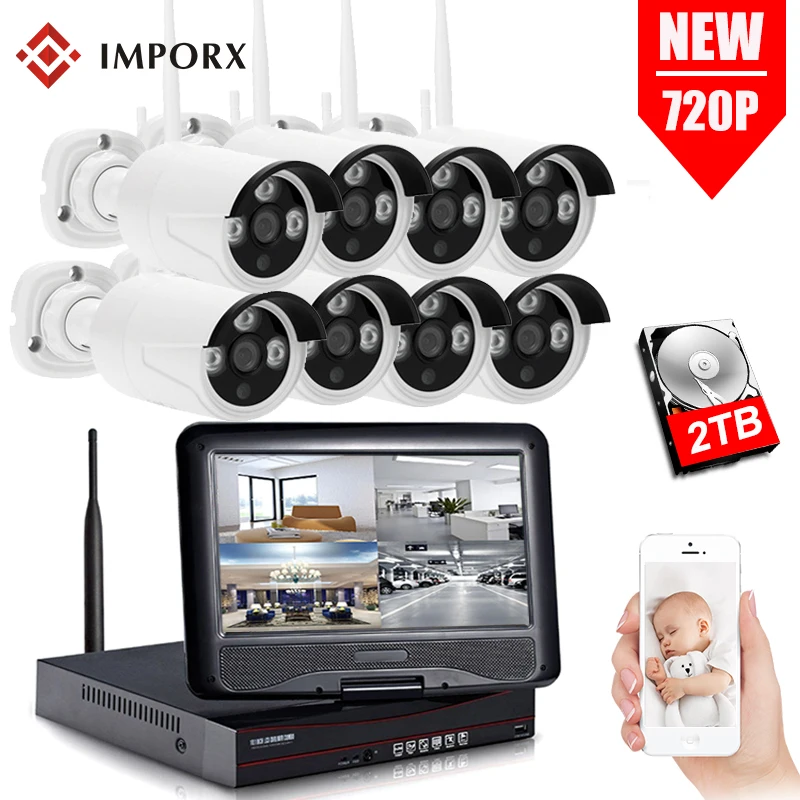 720P 8CH Беспроводной NVR комплект безопасности CCTV камера система 10 &quotЖК монитор