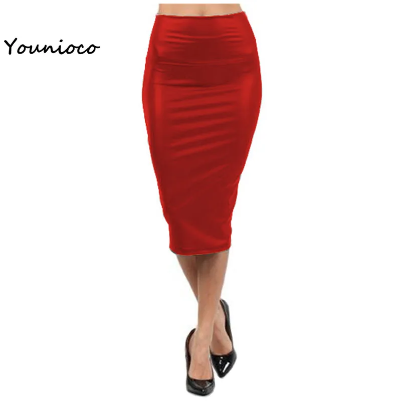 2016 Women Leather Sexy Skirt High Waist Black Red Pencil Casual Middle Long Mermard Office Lady Business Skirts | Женская одежда