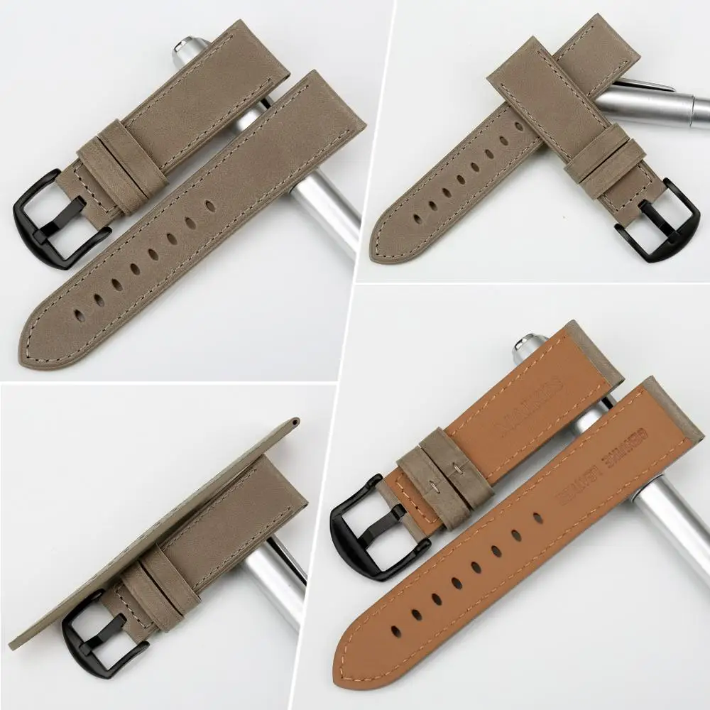 MAIKES Genuine Leather luxury Gray Watchband Watch Accessories Watch Strap 22mm 24mm Bracelet Watch band Watchband For fossil