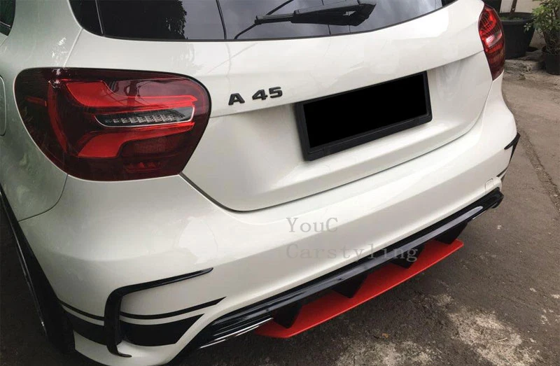 W176 AMG стильный, для заднего бампера Диффузор для губ Mercedes A класса W176 5-дверей 2012+ спойлер задней крышки с выхлопной трубы