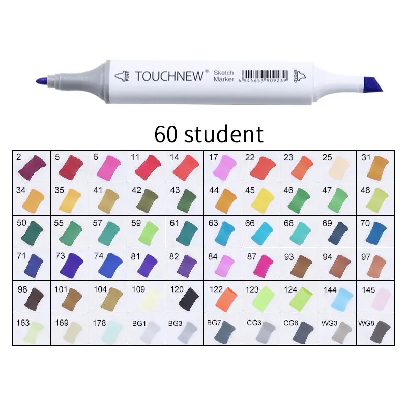 white 60 student Touchnew Набор цветных копировальных маркеров спиртовые ручки, маркеры для рисования товары для рукоделия кисть манга для рисования акриловый дизайнерский набор ручек для студентов - Цвет: white 60 student