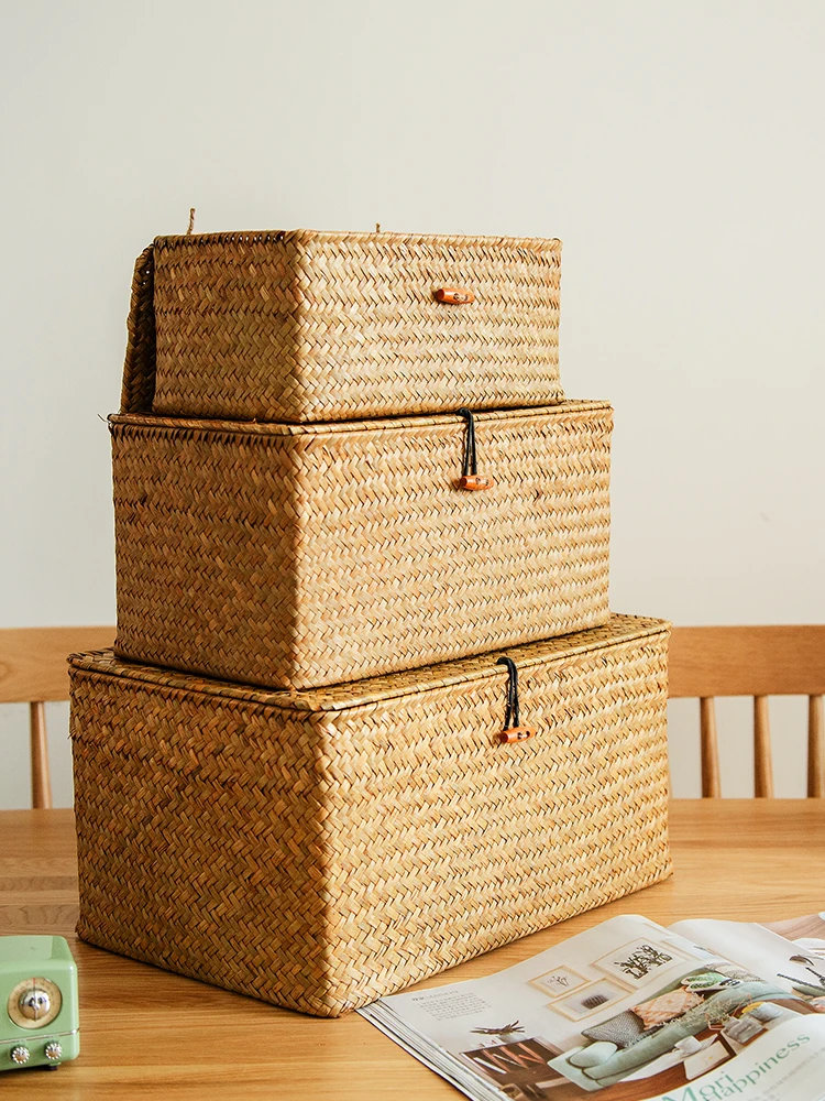 

Storage Box With Lid Storage Box Rattan Bamboo Weaving Pastoral Woven Debris Basket Storage Basket