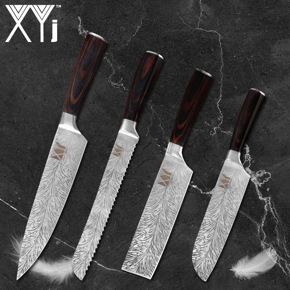 D 4 PCS Sets XYj японский набор кухонных ножей Santoku, нож для нарезки хлеба, нож для очистки овощей, нож с 6/8 дюймовым держателем для ножей - Цвет: D 4 PCS Sets
