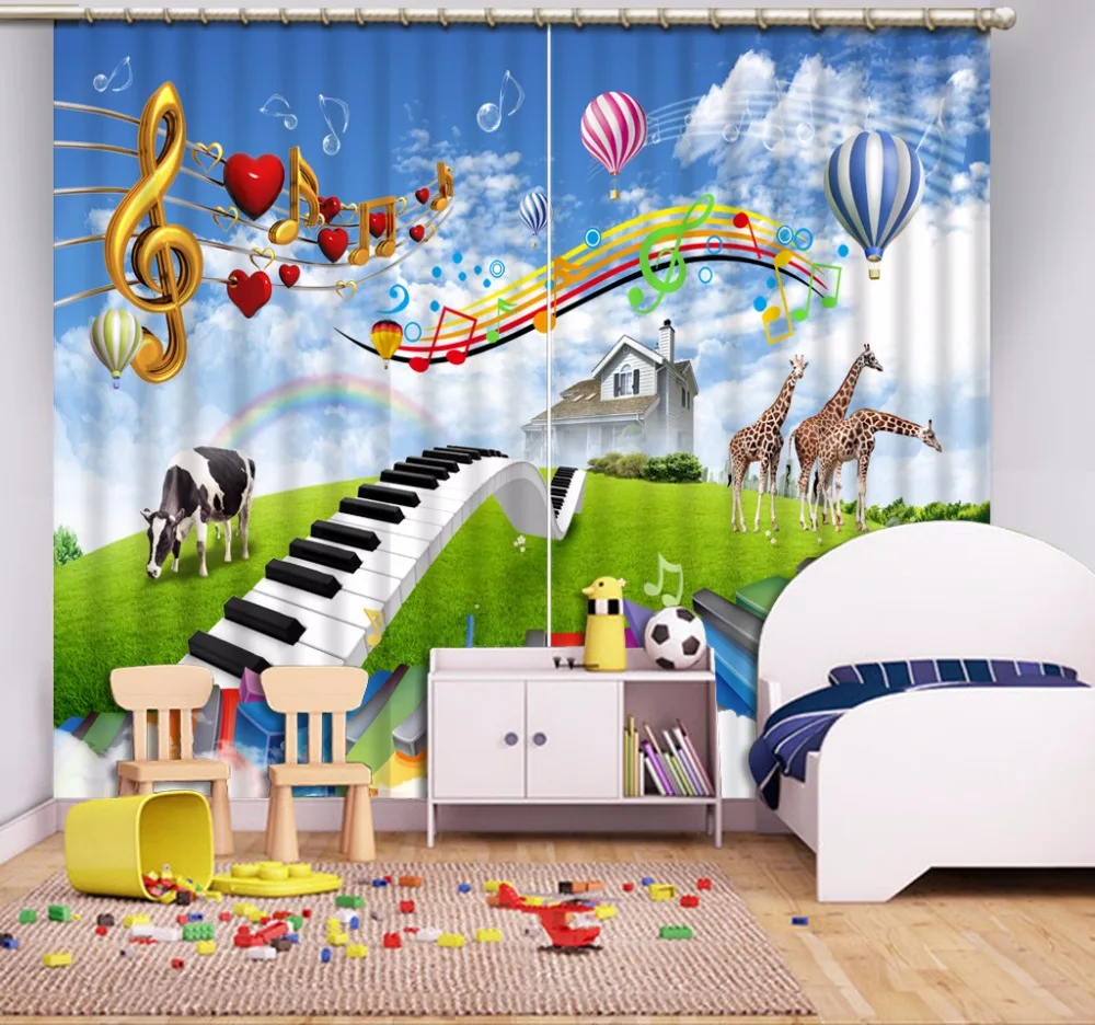 Размер 3D занавески на заказ мультяшная клавиатура животные шар радуга для окна