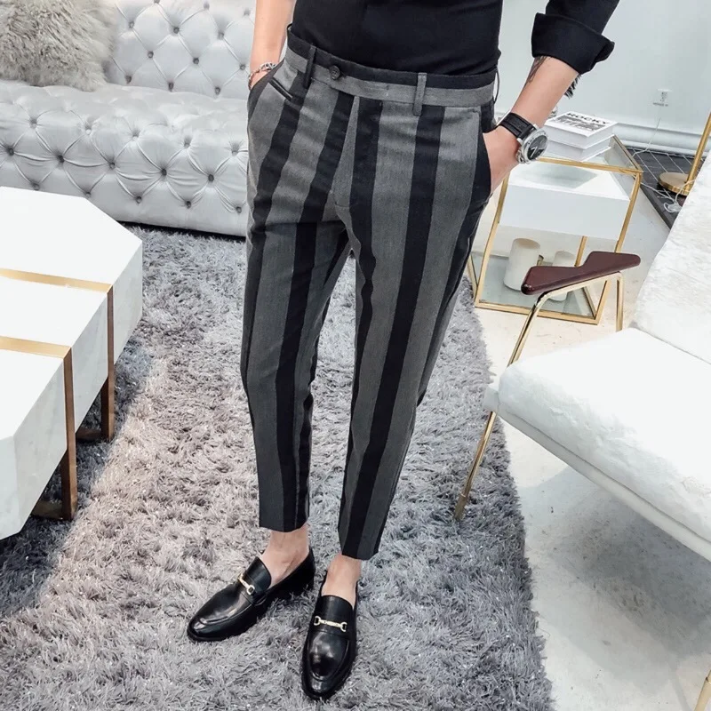 

Men Suit Pants Stripe Fashion Business Casual Suit Pants Men Original Designer Brand Straight Slim Fit Formal Trousers DS50659