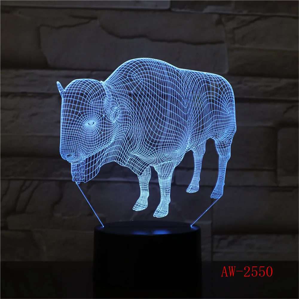 3D животное бык; корова USB светодиодный светильник 7 цветов изменить Бог крупного рогатого скота сенсорный стол ночник индийский домашний декор настольная лампа AW-2550