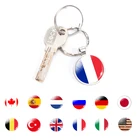 Цепочка для ключей, металлическая, серебристая, с подвеской в виде флага, сумки, Великобритании, России, Франции, Испании, США