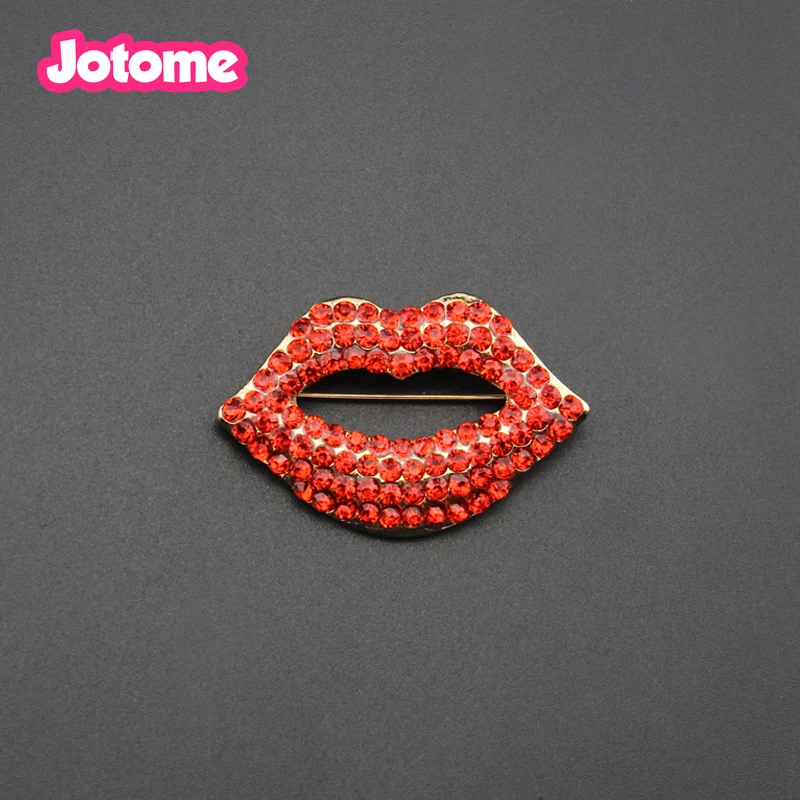 

100pcs/lot Women Jewelry Sweater Shawl Scarf Buckle Hot Red Rhinestone Lips Brooch Pin