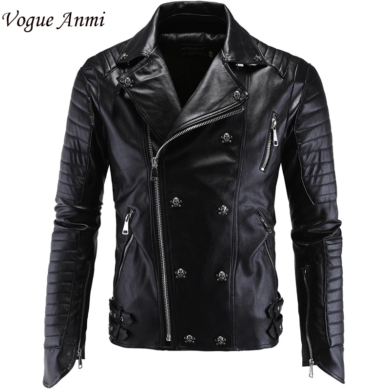 Vogue anmi. кожаная куртка Для мужчин отложной воротник jaqueta de couro masculina PU S Кожаные