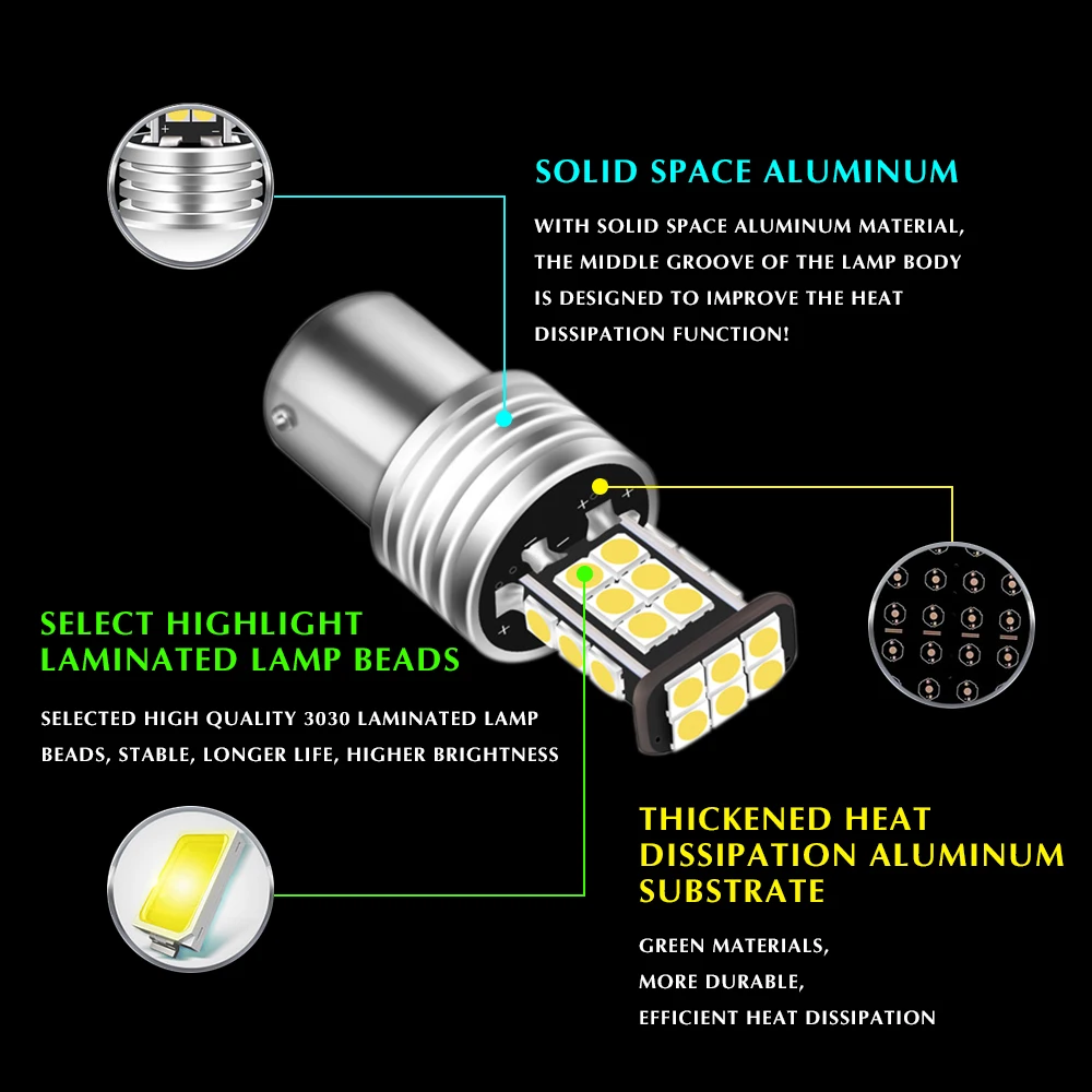 2 шт. p21w светодиодный 1156 ba15s лампы 1600Lm сигнала поворота Обратный Стоп R5W 3030 SMD