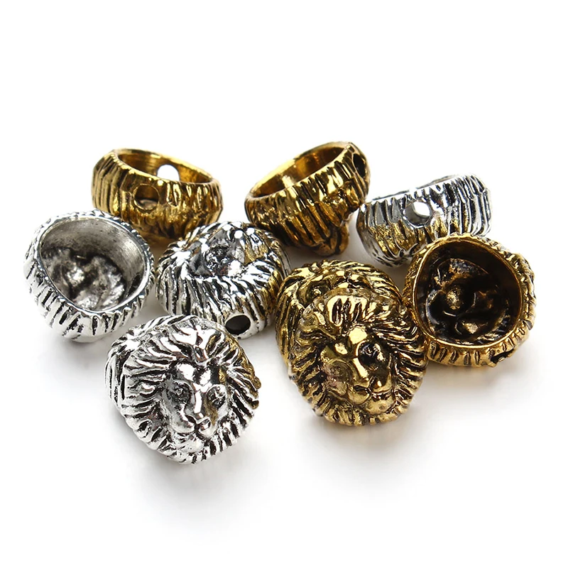 20 шт./лот античные золотистые и Серебристые бусины с головой льва металлические