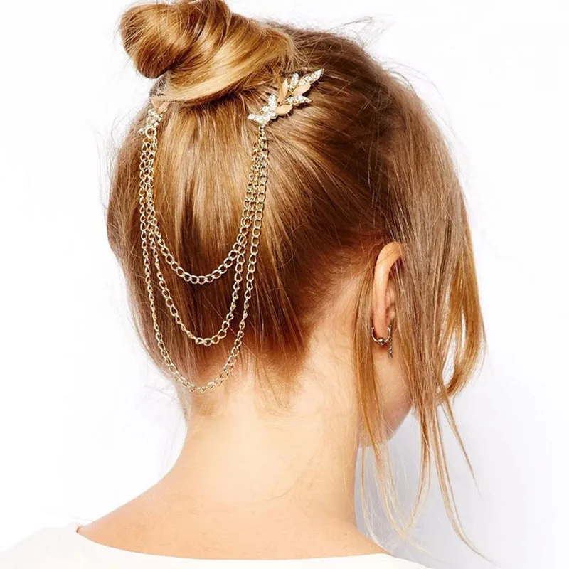 Фешн Резиновый Лист Золотые Цепочки Кисточки Двойные Гребни Диадема Невесты Аксессуар Для Волос Для Женщин Головной Убор.