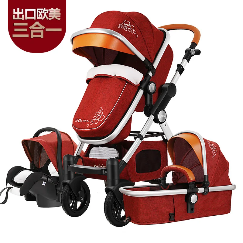 red 3 in 1 Высокая пейзаж детская коляска золотой ребенок 3 в 1 портативная складная Коляска 2 в 1 Роскошная коляска - Цвет: red 3 in 1