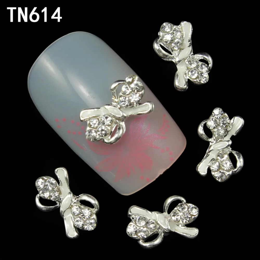 Blueness 10 Pcs Clear AB Colorful Nail Rhinestones Nails Gold Silver 3D Alloy Butterfly Bow Tie Design Art Decorations | Красота и