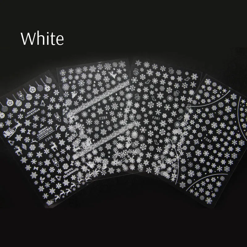 White 4 листа NailMAD Белое золото стикер снежинки наклейки Рождественский Снеговик ногтей 3D стикер s - Цвет: White